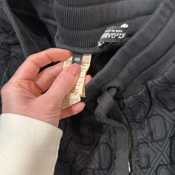 Dolce & Gabbana Black Velvet Embossed Logo Sweat Suit (Hoodie & Joggers)